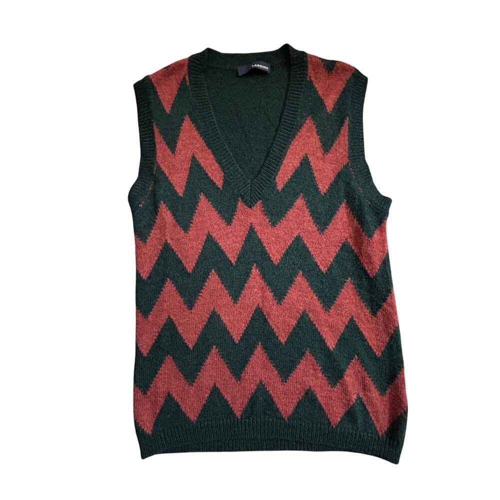 LARDINI ZIG ZAG SWEATER VEST GREEN AND BROWN SIZE MEDIUM